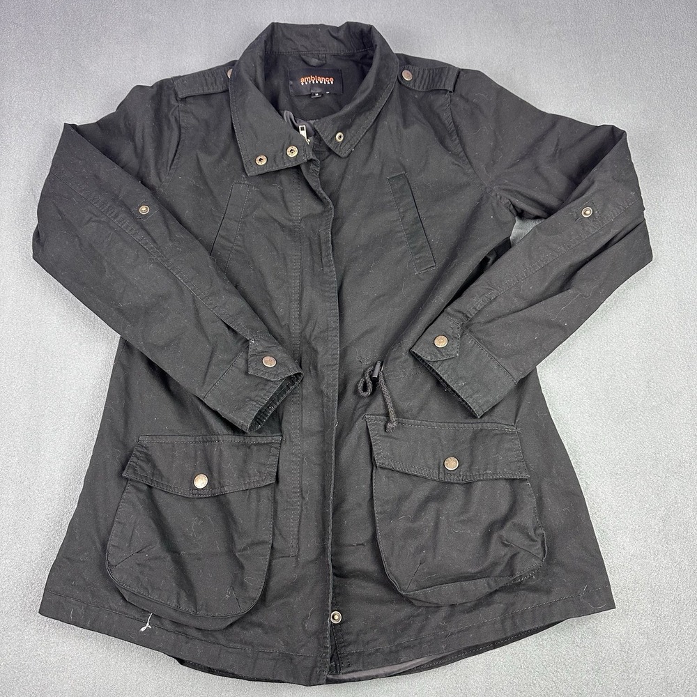 Ambience Outerwear Women's Black Utility Jacket Medium Drawstring Waist Cotton